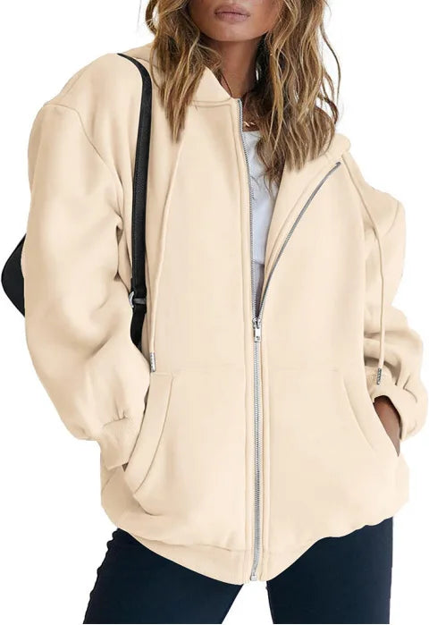 Autumn Winter Zipper Cardigan Hooded Sweatshirt Women Sporty Style Splice Double  Pocket Hoodie Female Casual Warm Top Sportswear