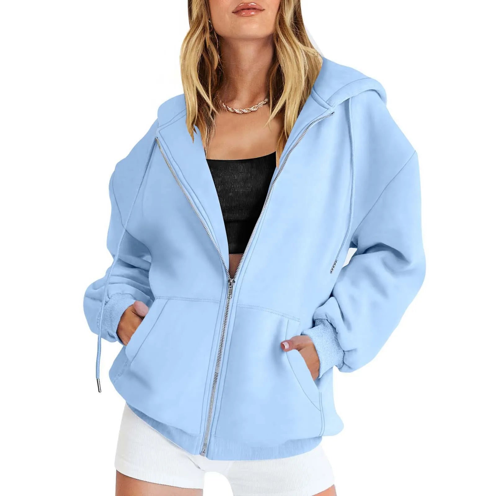Autumn Winter Zipper Cardigan Hooded Sweatshirt Women Sporty Style Splice Double  Pocket Hoodie Female Casual Warm Top Sportswear