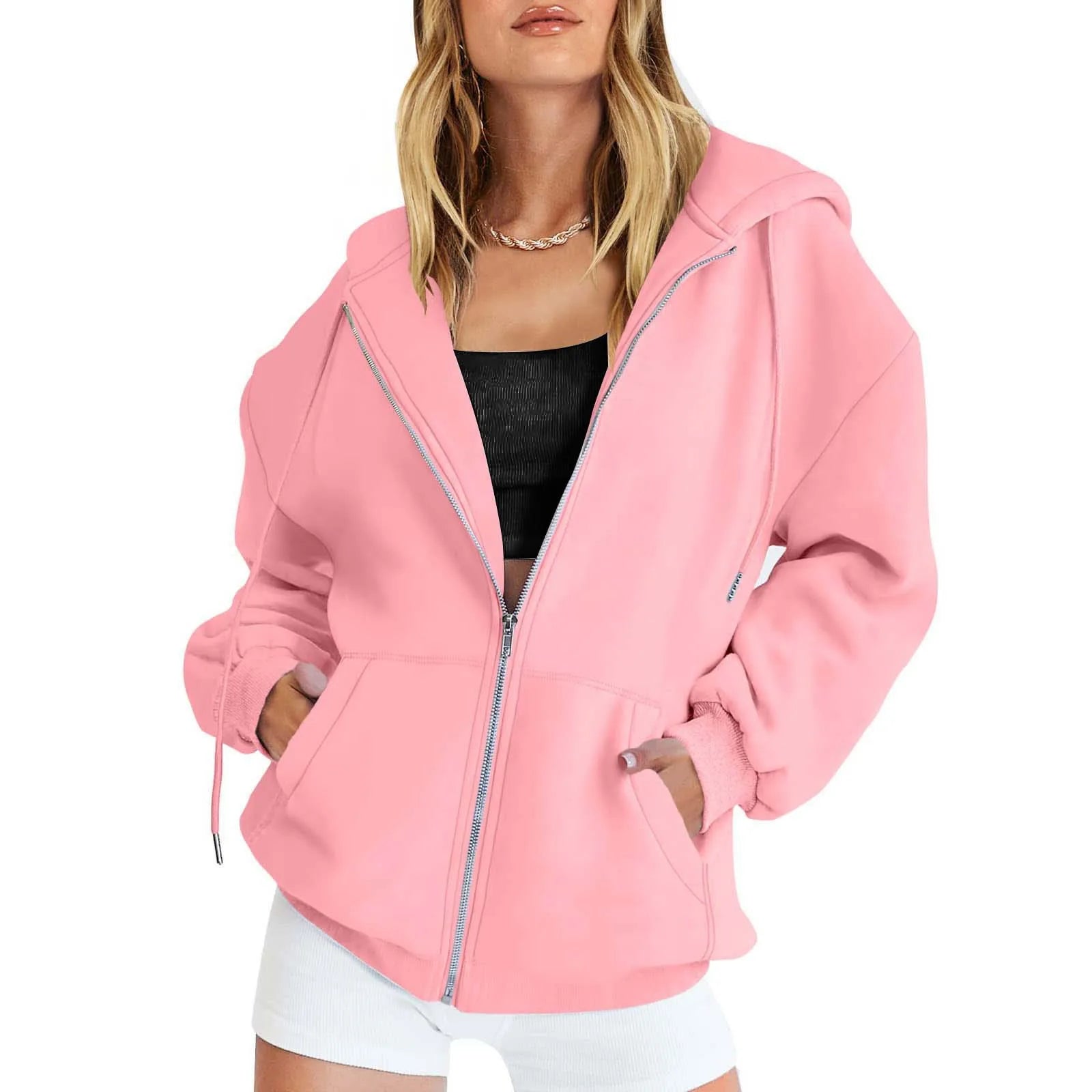 Autumn Winter Zipper Cardigan Hooded Sweatshirt Women Sporty Style Splice Double  Pocket Hoodie Female Casual Warm Top Sportswear