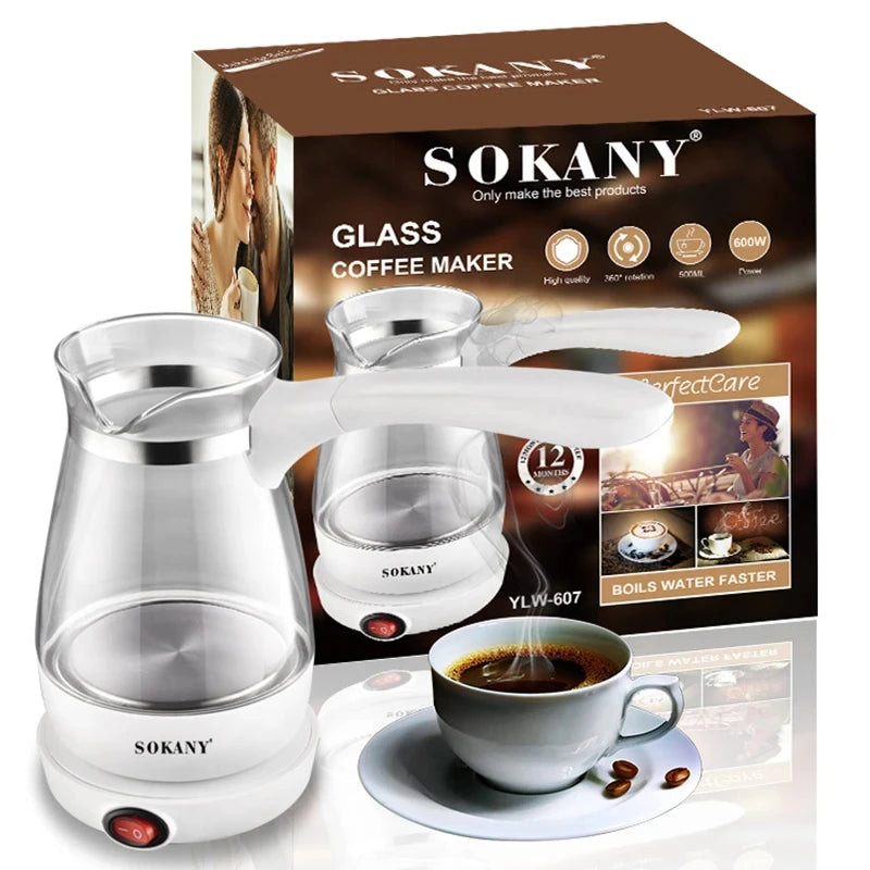 500ML Mini Electric Turkish Coffee Maker Food Grade Glass Portable Kettle 220V Cooking Wines Milk Moka Pot Boil Watter Travel