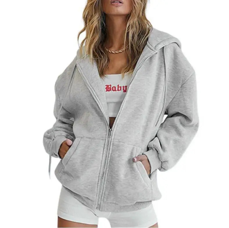 Autumn Winter Zipper Cardigan Hooded Sweatshirt Women Sporty Style Splice Double  Pocket Hoodie Female Casual Warm Top Sportswear