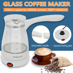 500ML Mini Electric Turkish Coffee Maker Food Grade Glass Portable Kettle 220V Cooking Wines Milk Moka Pot Boil Watter Travel