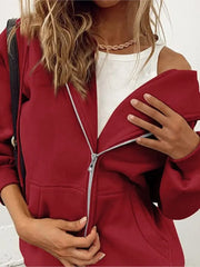 Autumn Winter Zipper Cardigan Hooded Sweatshirt Women Sporty Style Splice Double  Pocket Hoodie Female Casual Warm Top Sportswear