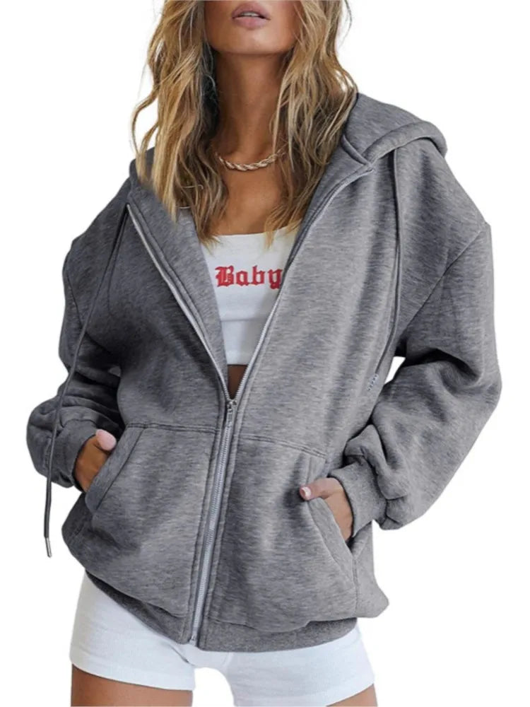 Autumn Winter Zipper Cardigan Hooded Sweatshirt Women Sporty Style Splice Double  Pocket Hoodie Female Casual Warm Top Sportswear