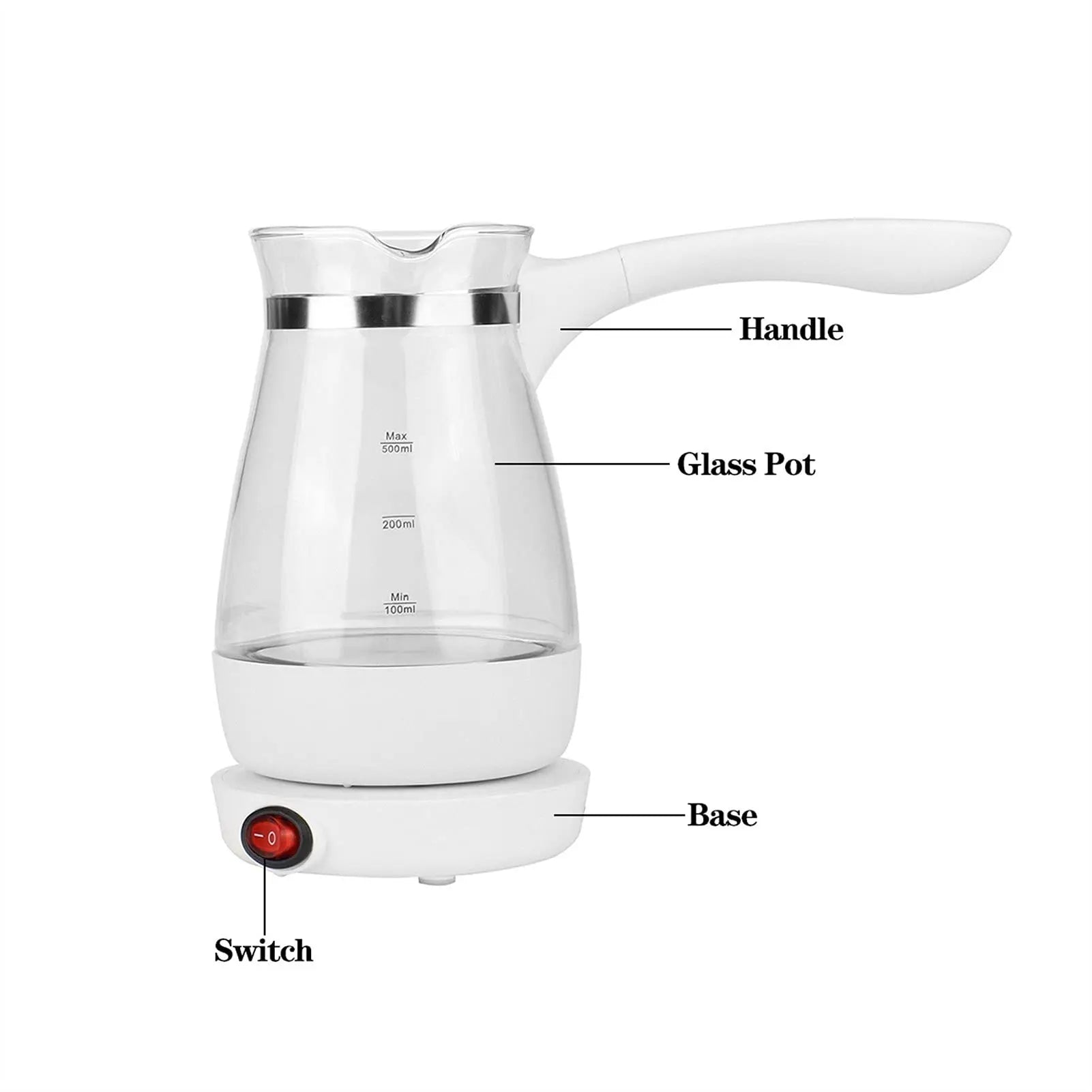500ML Mini Electric Turkish Coffee Maker Food Grade Glass Portable Kettle 220V Cooking Wines Milk Moka Pot Boil Watter Travel