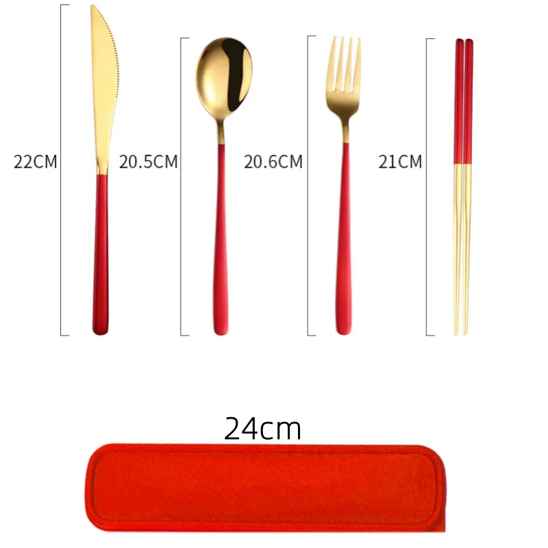 Stainless Steel Tableware Set Portable Cutlery Dinner Knife Fork Spoon Chopsticks Four-piece Suit with Box Travel Flatware Gift