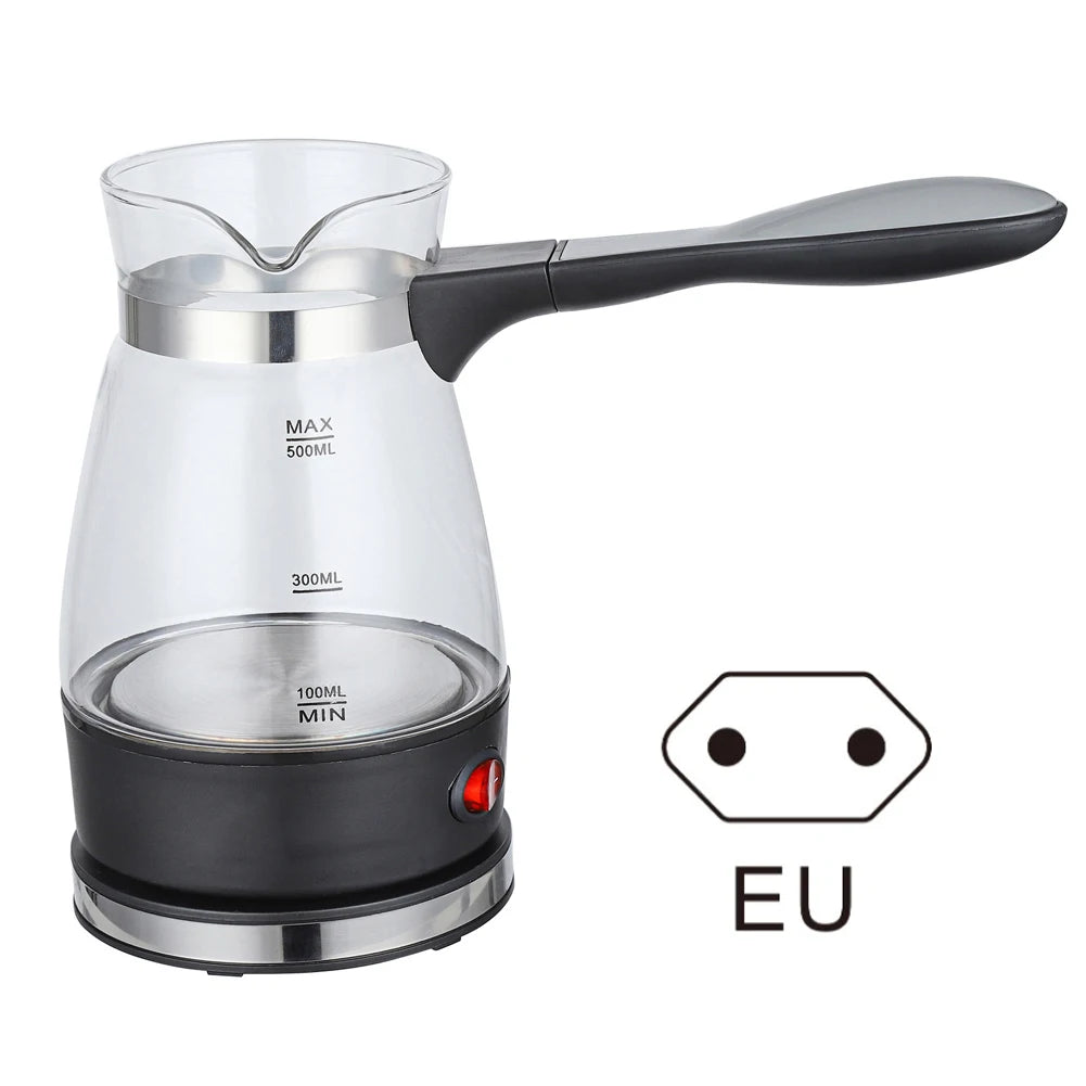 500ML Mini Electric Turkish Coffee Maker Food Grade Glass Portable Kettle 220V Cooking Wines Milk Moka Pot Boil Watter Travel